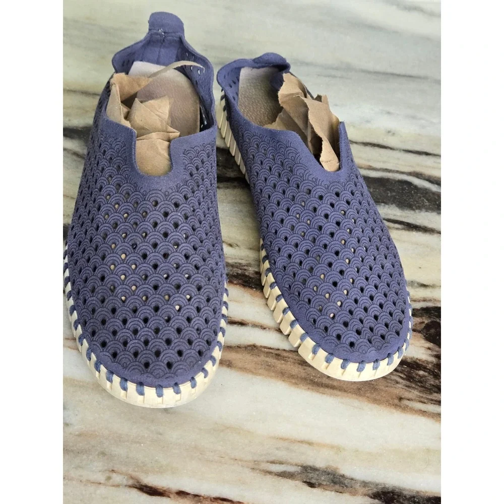 Ilse Jacobsen Tulip‎ 139 Blue Purple Laser Cut Slip On Shoes EU 38 US 7.5